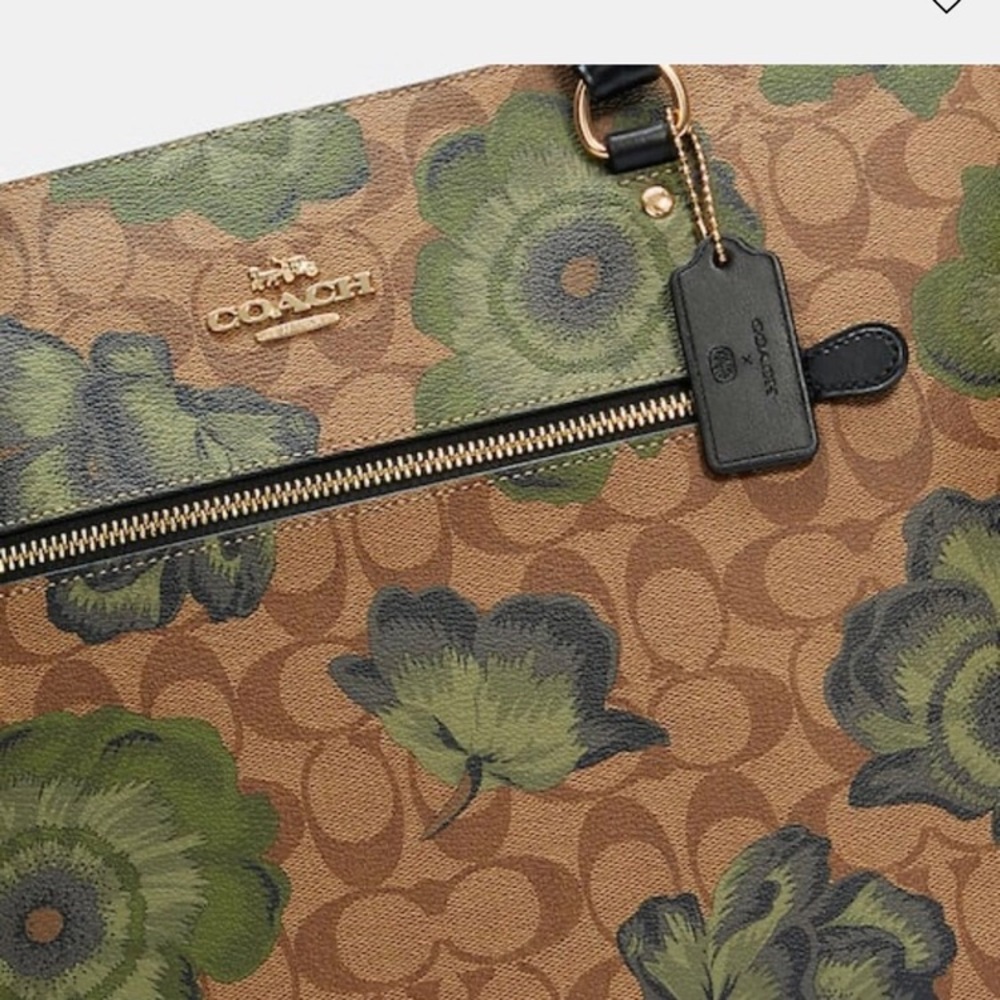 Coach Kaffe Fassett Brown Green Floral Signature Tote - Picture 3 of 4